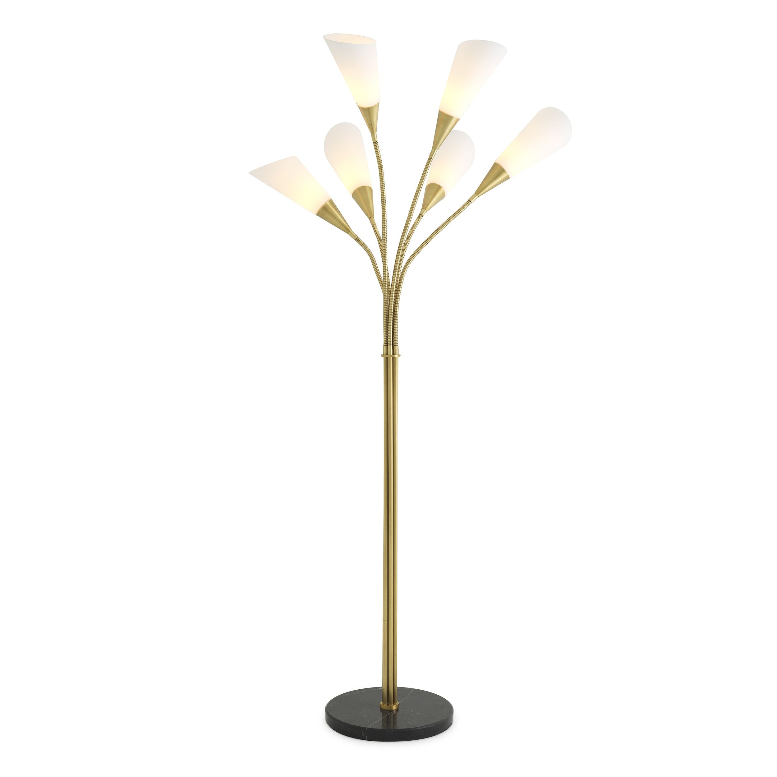 Antique brass finish | white glass | honed black marble base
