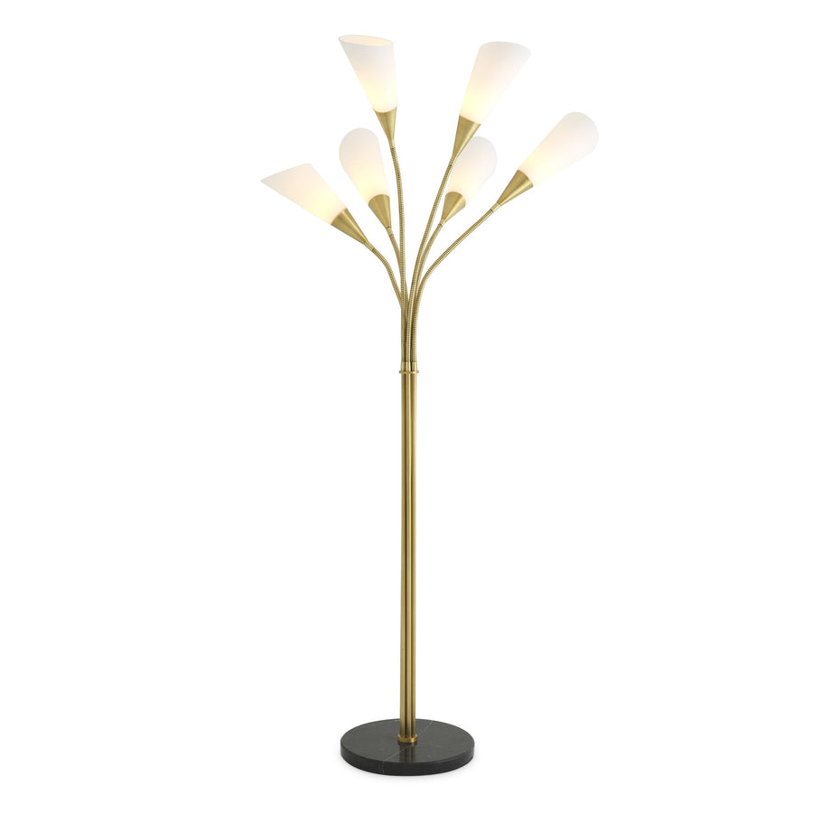 Antique brass finish | white glass | honed black marble base
