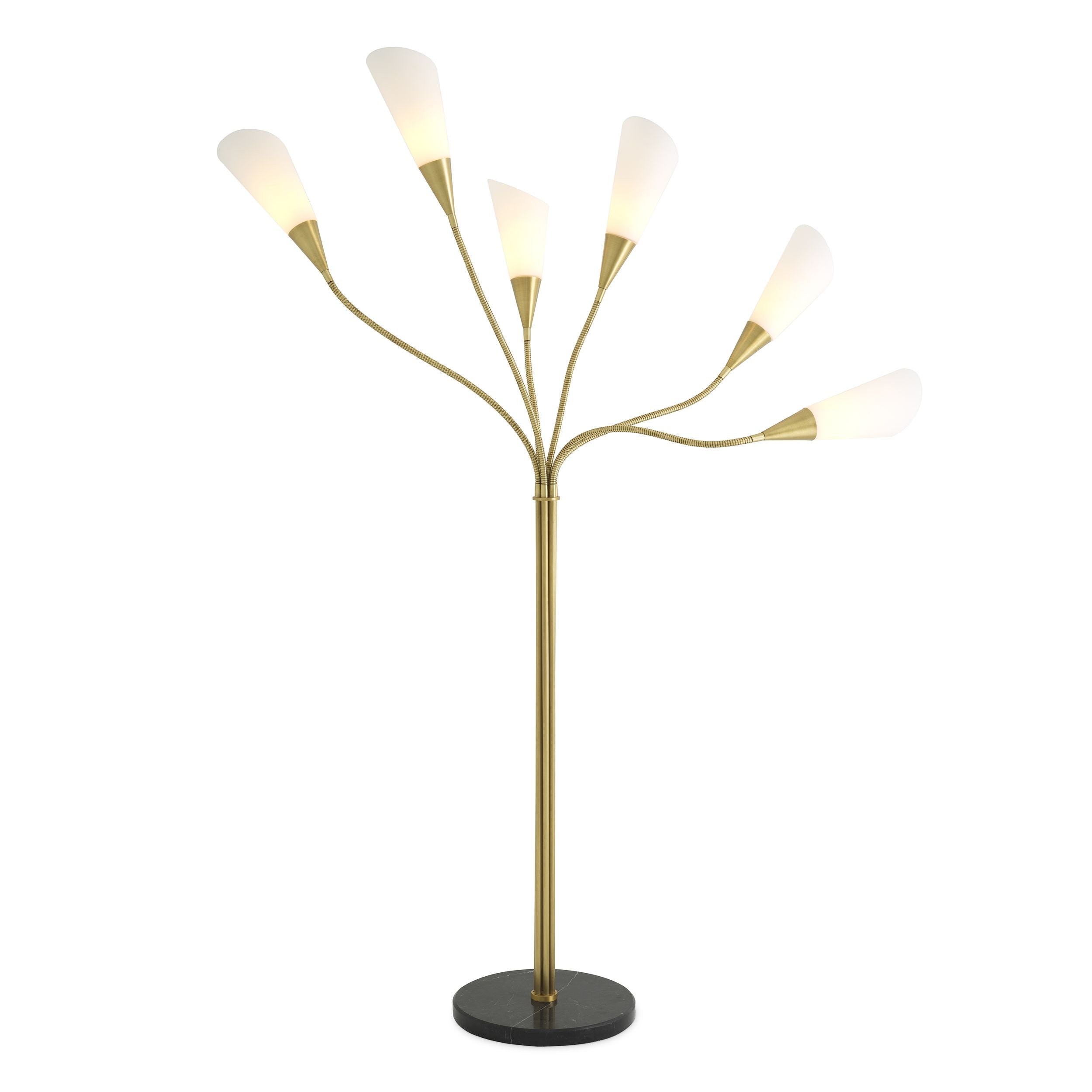 Antique brass finish | white glass | honed black marble base