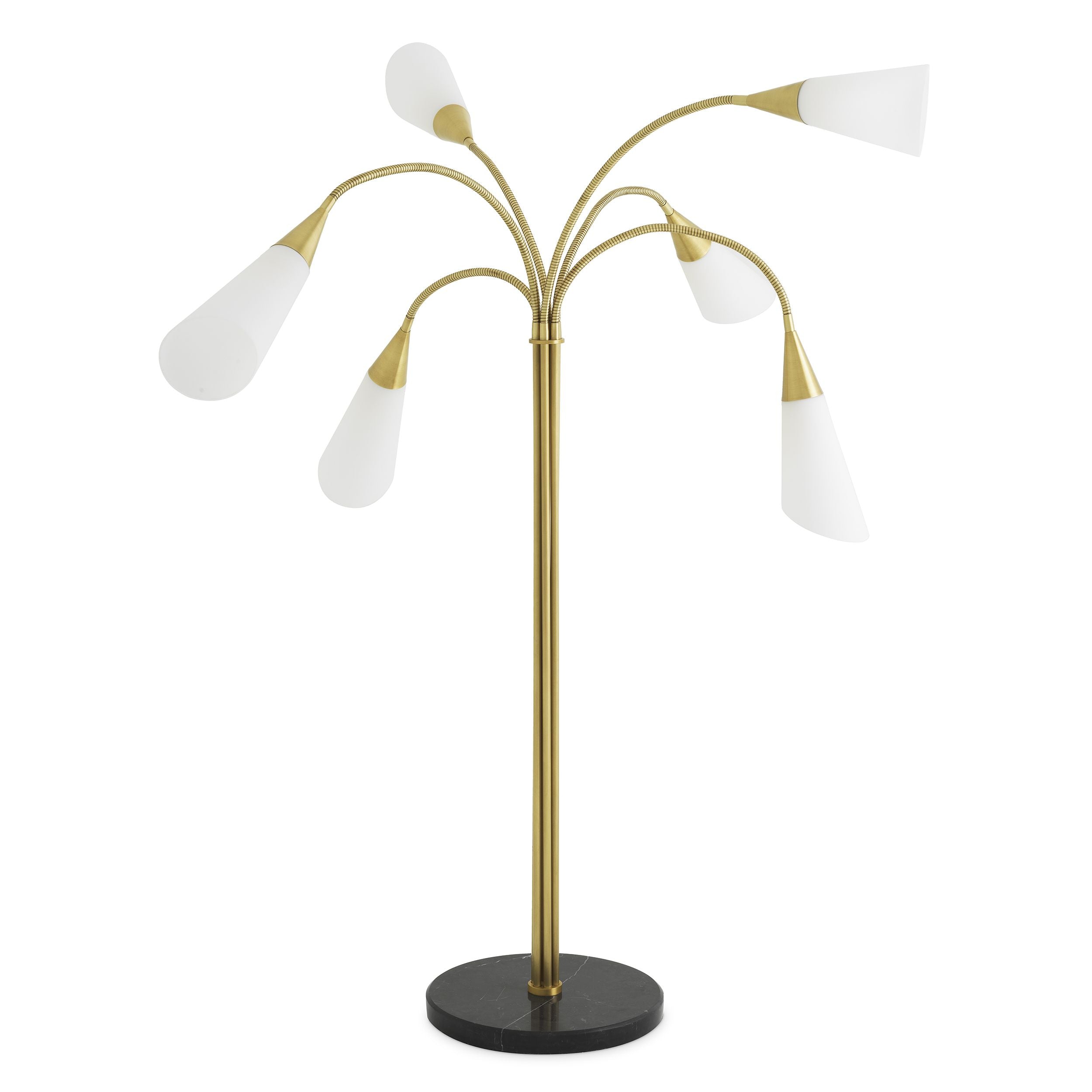 Antique brass finish | white glass | honed black marble base