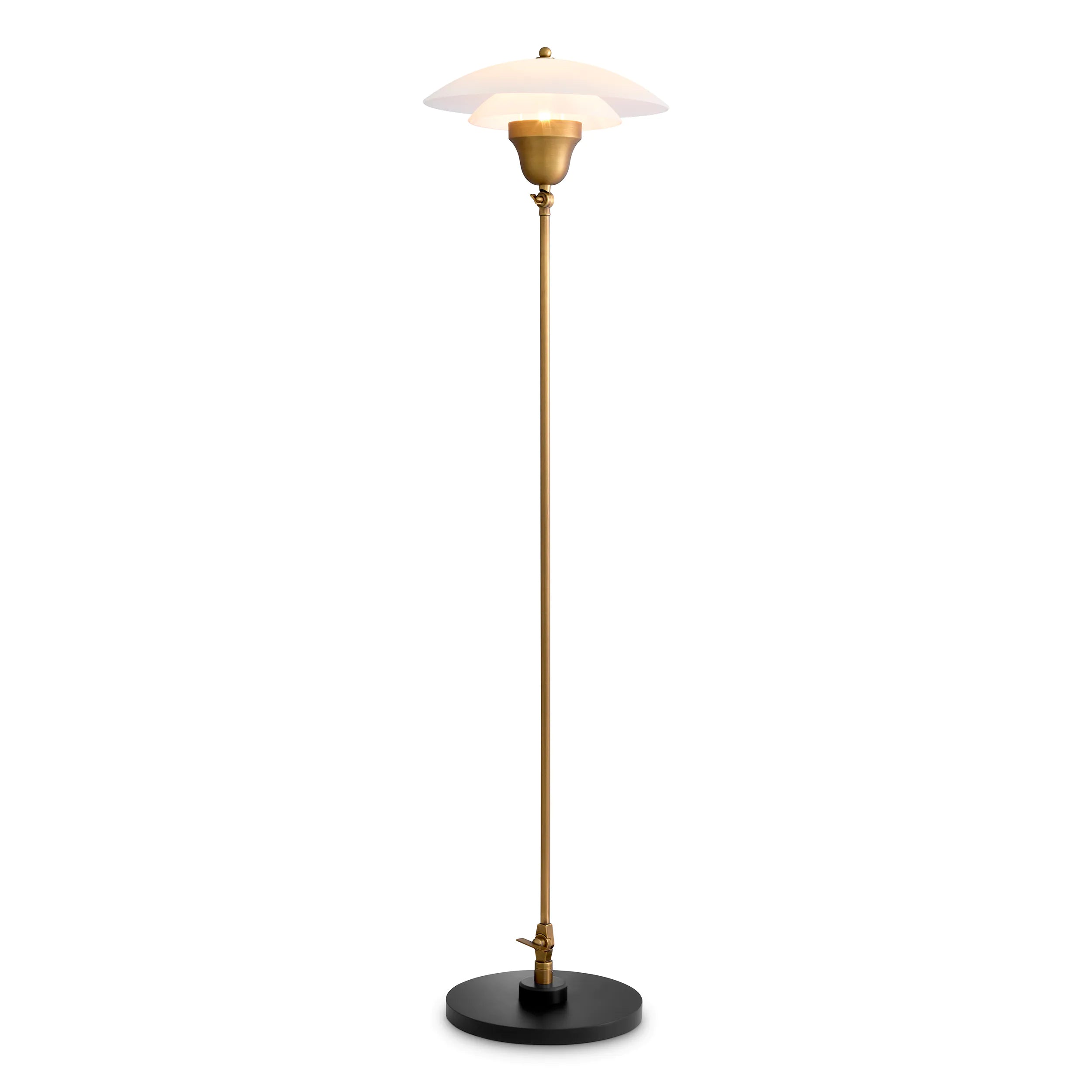 Antique brass finish | white glass | black base
