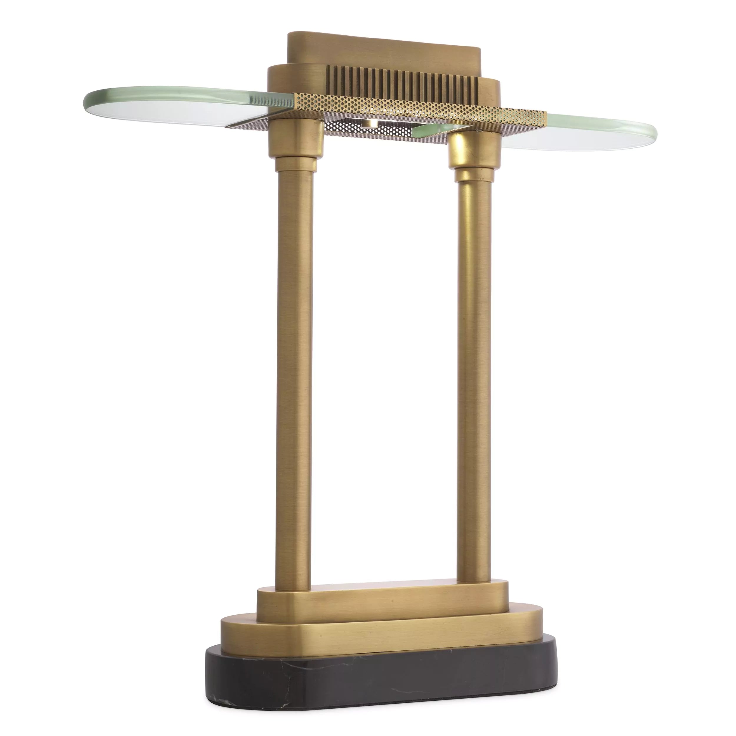 Antique brass finish | clear glass | black marble base