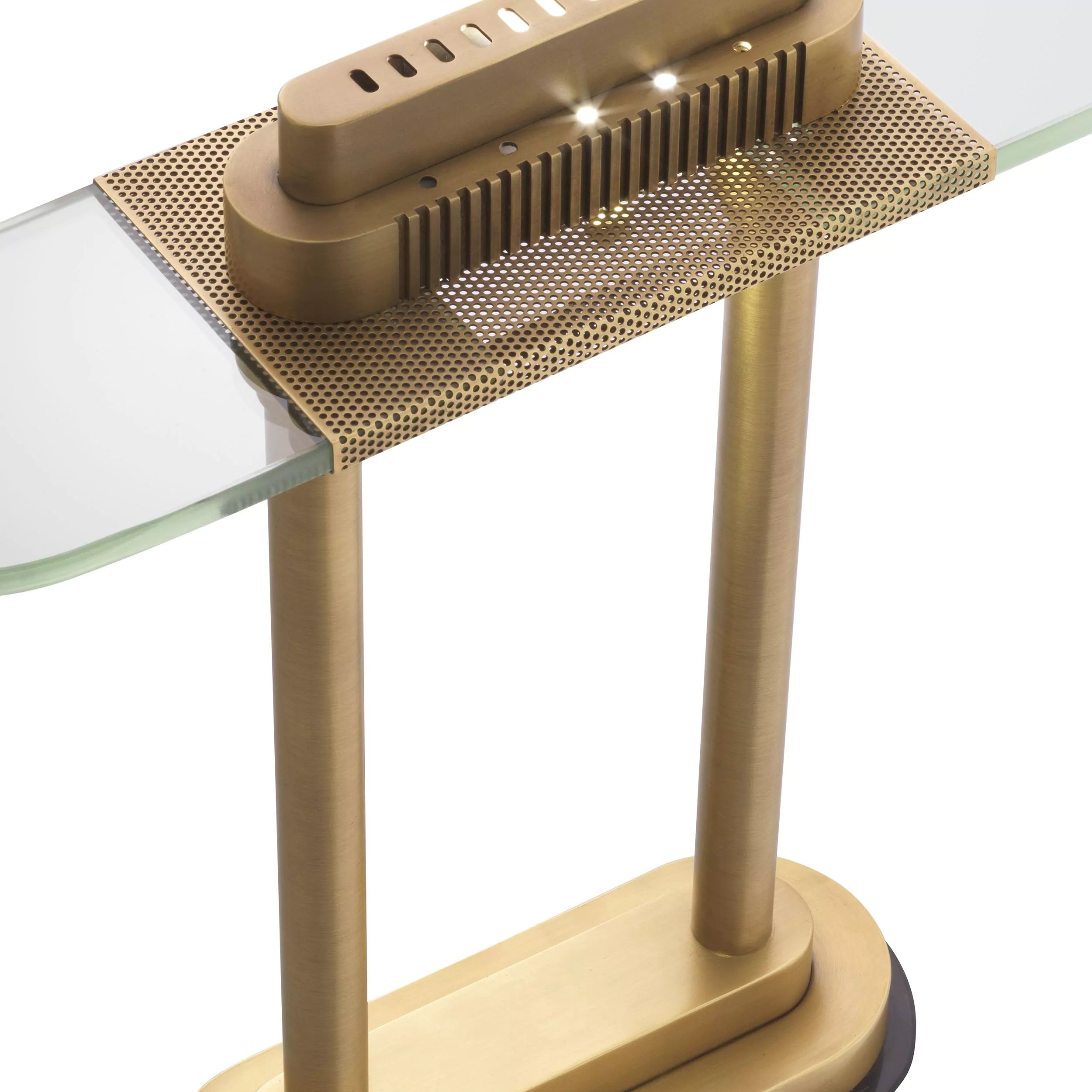 Antique brass finish | clear glass | black marble base